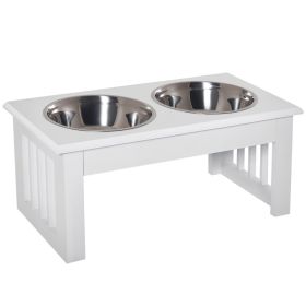 6" Height Small Puppy Dog Feeding Station for Messy Pets, Stainless Steel Elevated Dog Bowls with Modern Wooden Frame, Dog Food Stand Pet Feedin (Option: White-505x290x200 mm)