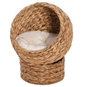 Handwoven Elevated Cat Bed with Soft Cushion & Egg Chair Shape, Basket Bed Kitty House with Stand, Raised Wicker House for Indoor Cats, 23.5" H, (Option: Brown-510x510x430 mm)